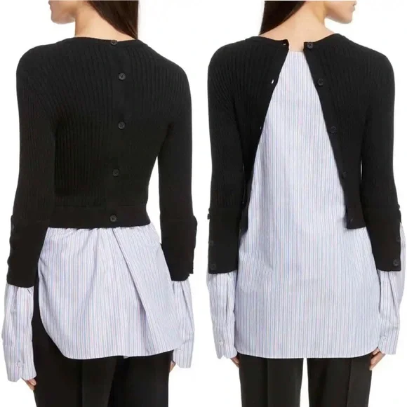 KENZO PARIS LAYERED RIBBED COTTON BLEND KNIT AND COTTON POPLIN SWEATER SHIRT XL - Picture 3 of 16